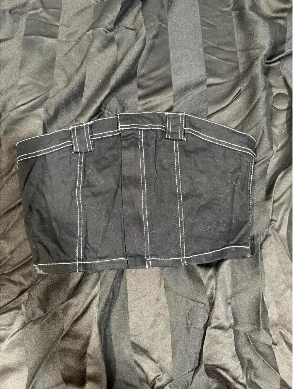 Black Strapless Crop‎ Top with White Stitching - Size S